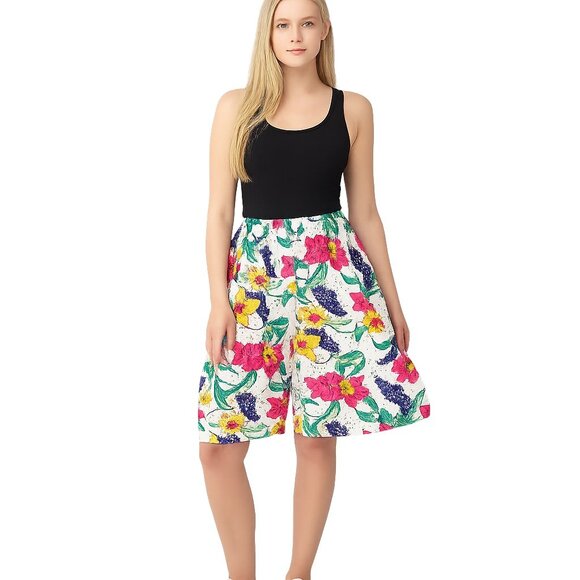 2/$30 Claudia Barnes Hawaiian Pullon Wide Leg Shorts White Multi M #A0491 TRB3 - Picture 3 of 8